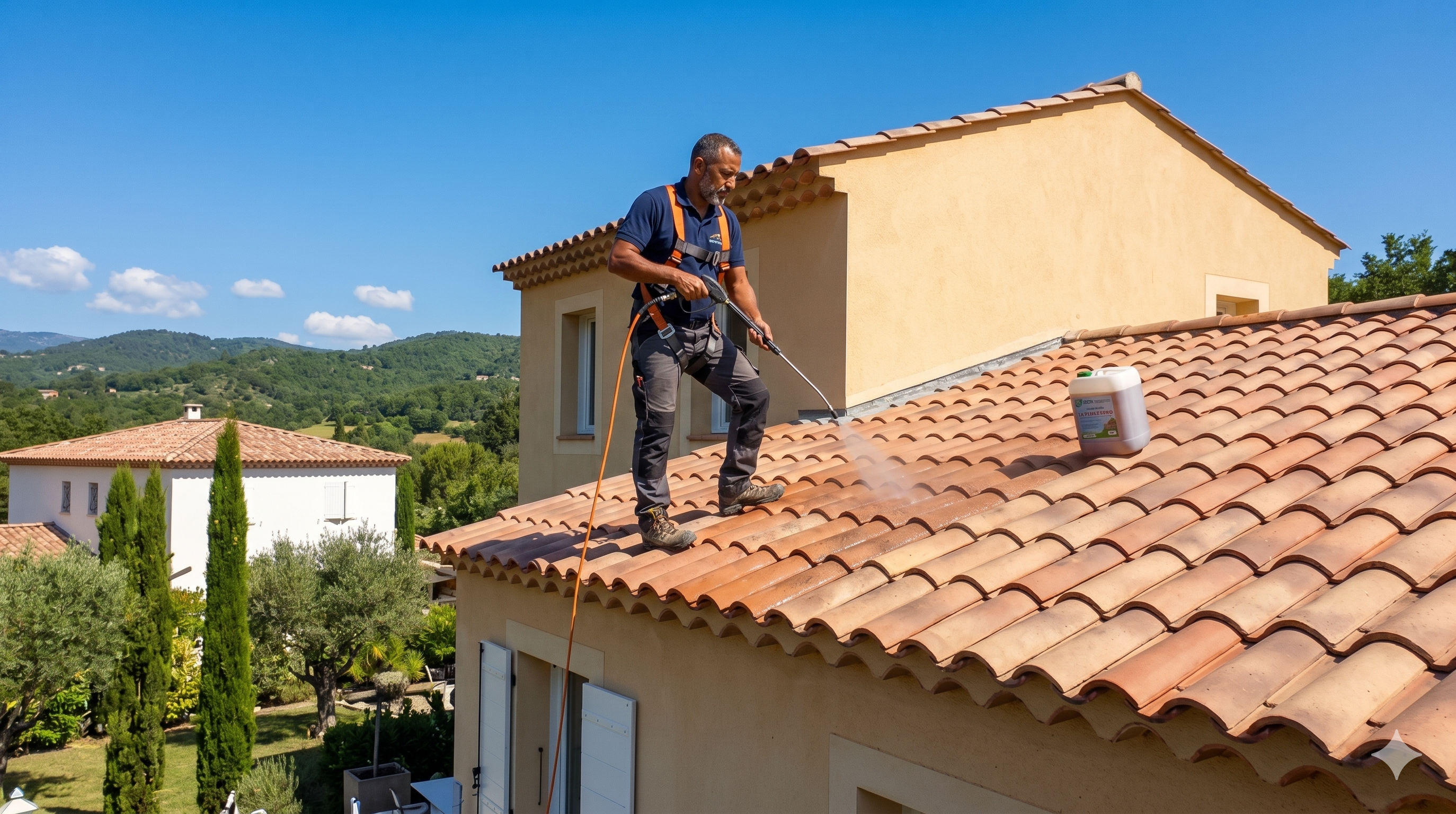 Application d'un traitement hydrofuge sur une toiture en tuile canal dans le Var